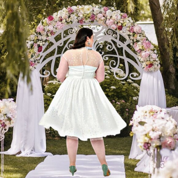 Unique Vintage Iridescent Heart Bridal Swing Midi Dress Fit & Flare Wedding 3X - Picture 4 of 8